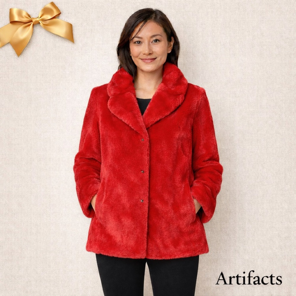 NWT Artifacts Collection Red Faux Fur Coat 0